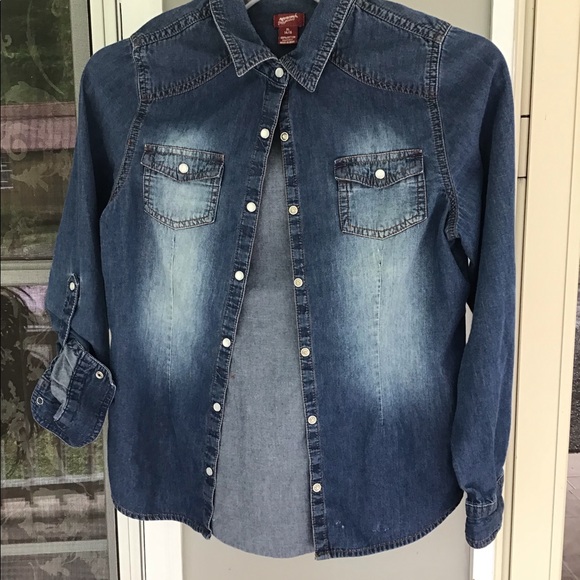 Arizona jeans top shirt  X large 14–16 girls snap blue jeans EUC - Picture 4 of 14